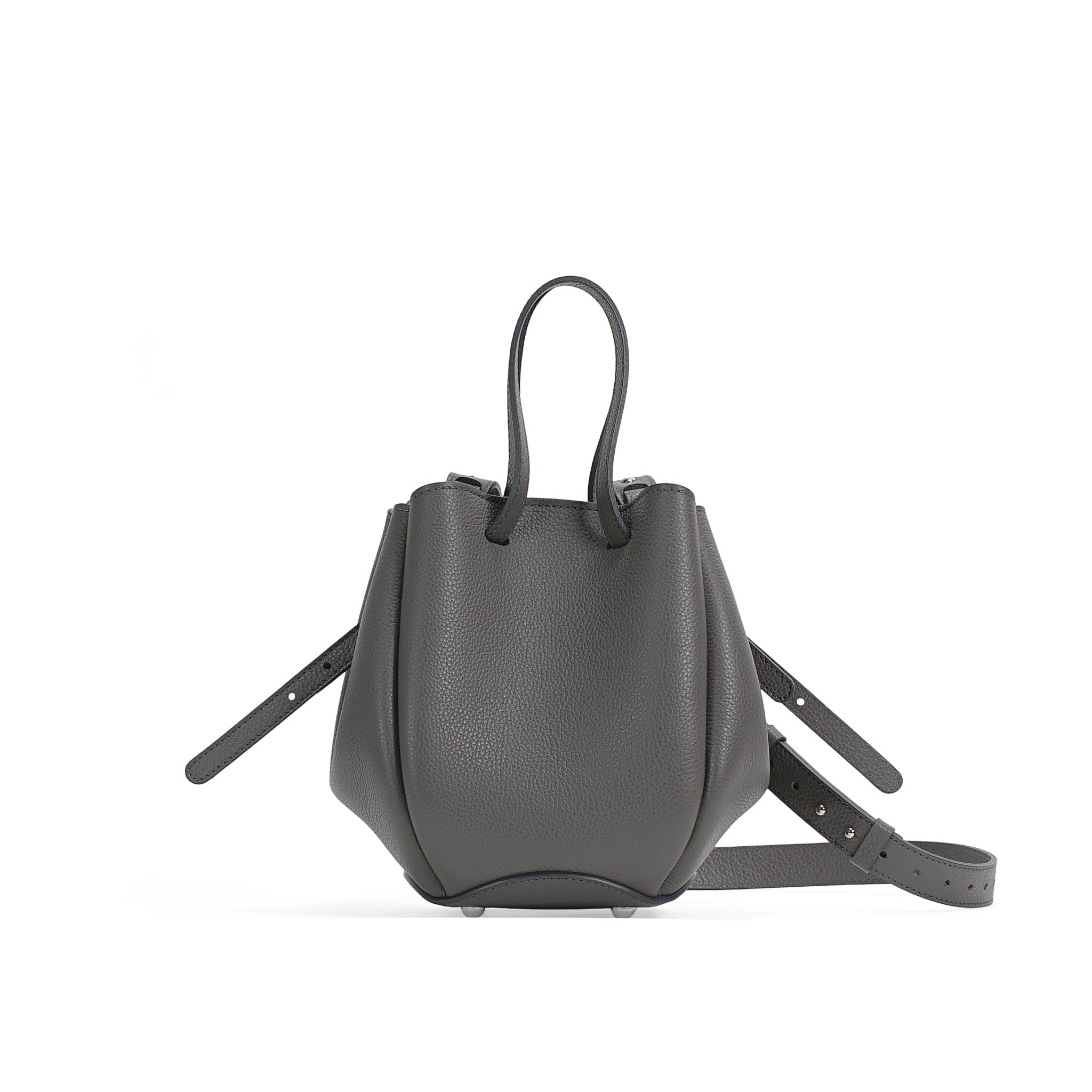 Precious dewo mini グレー Geanta Mini Pétale, Piele Texturata, Culoare Fumuriu, cu Bareta