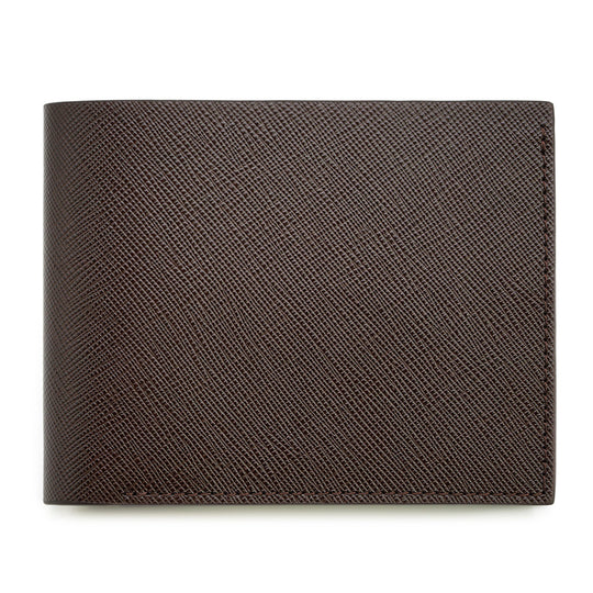 Portofel Slim din Piele Saffiano Cafenie, Contrast Cognac