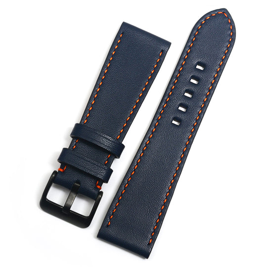 Curea de Ceas din Piele Full-Grain Albastru Navy, Contrast Oranj