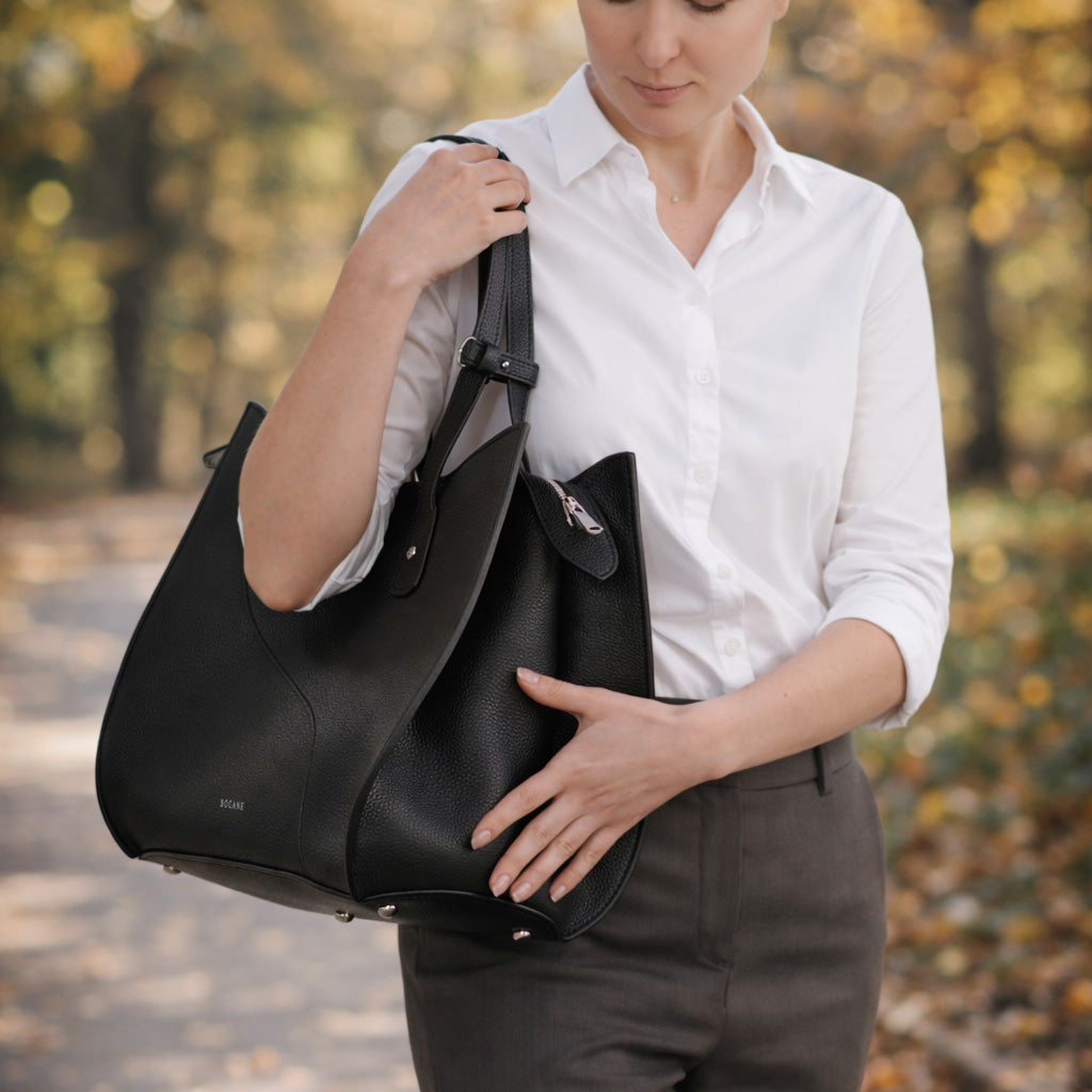 Geanta Ether, Piele Texturata, Neagra