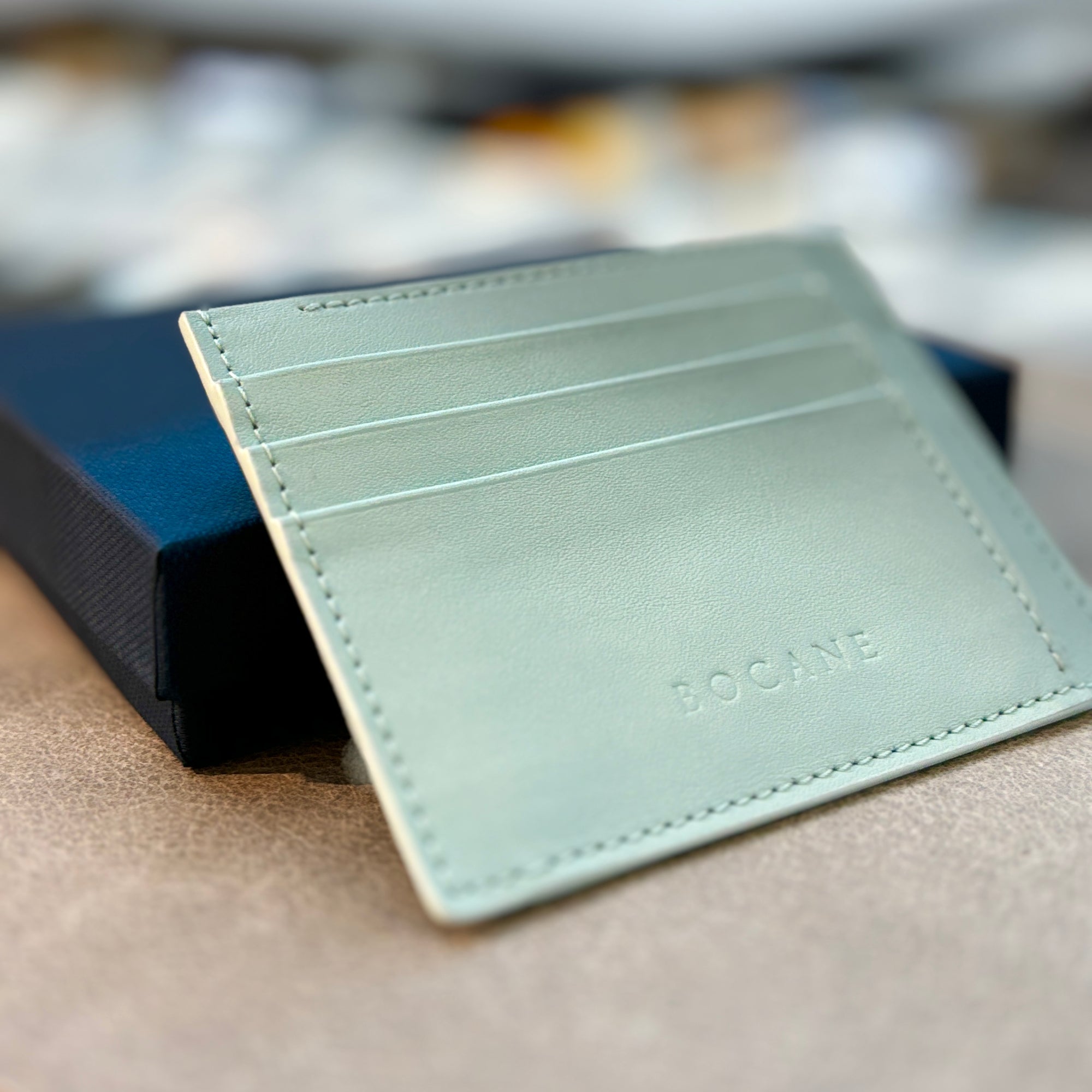 Portcard din Piele Full Grain, Albastru Aqua