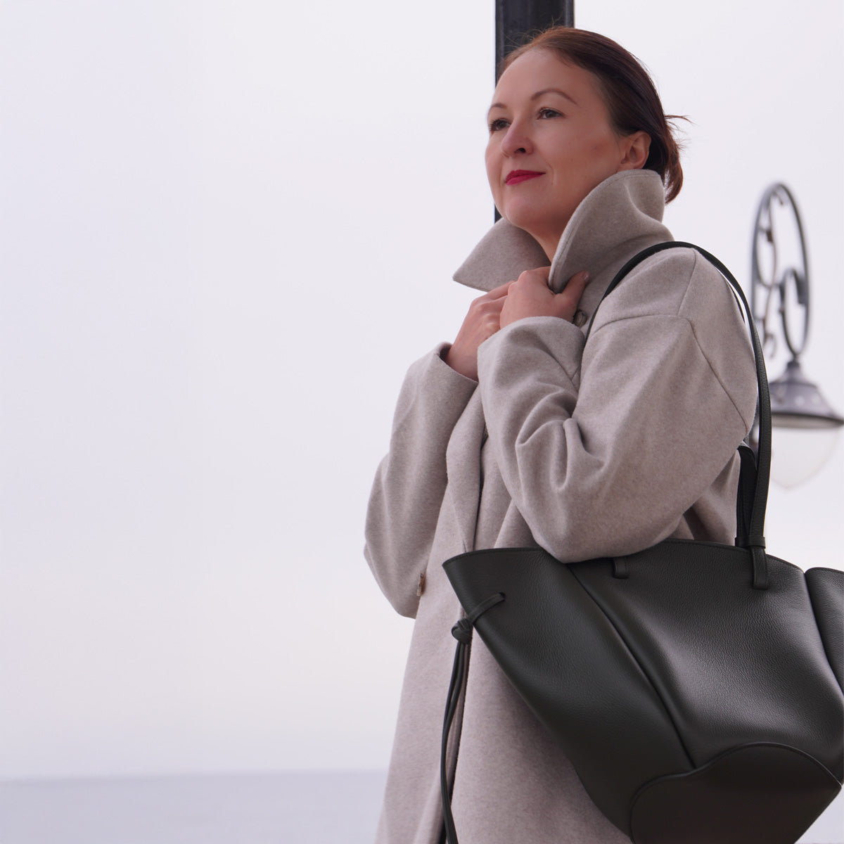 Geanta Midi Voulez-Vous, Piele Texturata, Verde Loden