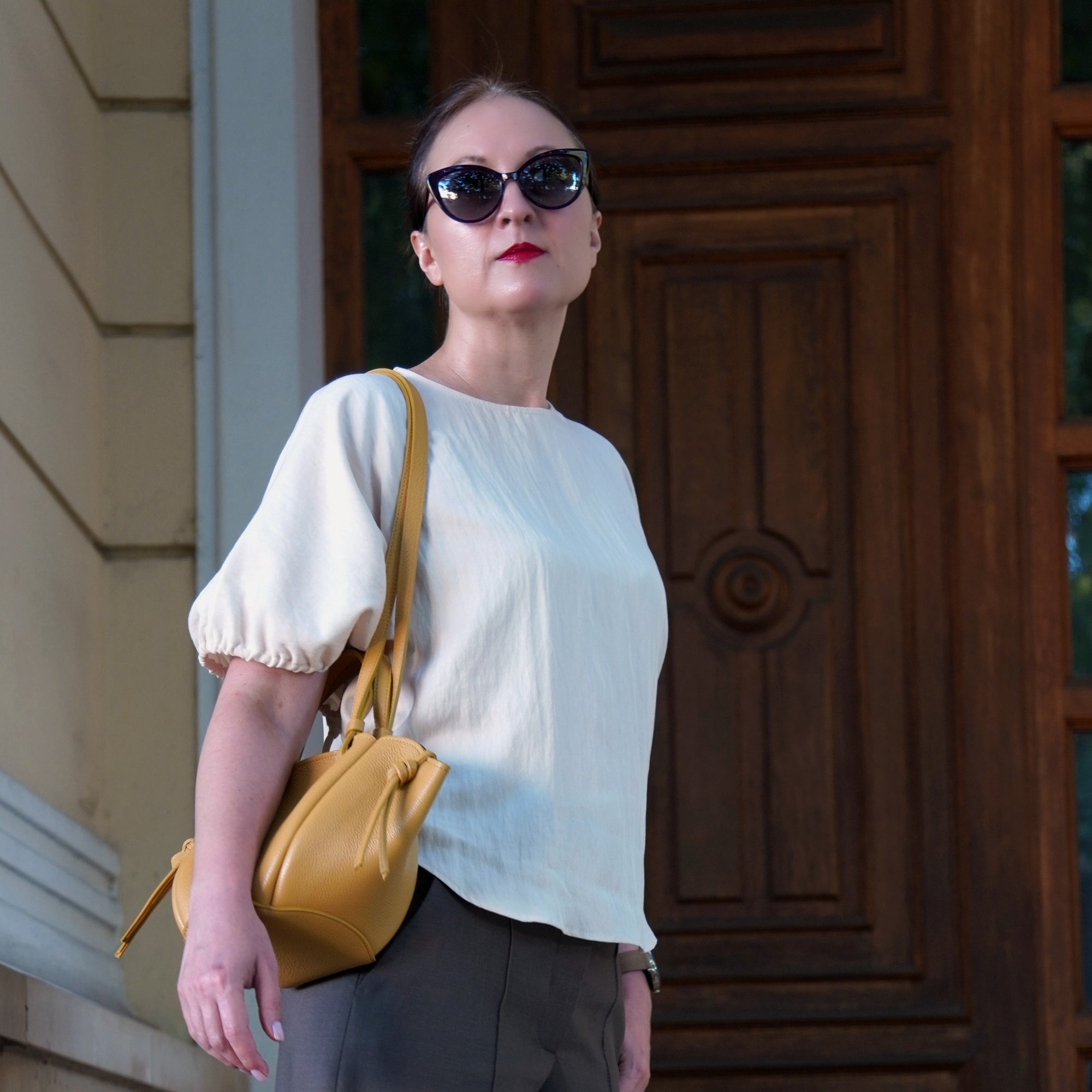 Geanta Mini Voulez-Vous, Piele Texturata, Caramel