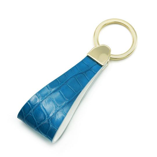 Breloc din Piele de Aligator Albastru Lucios