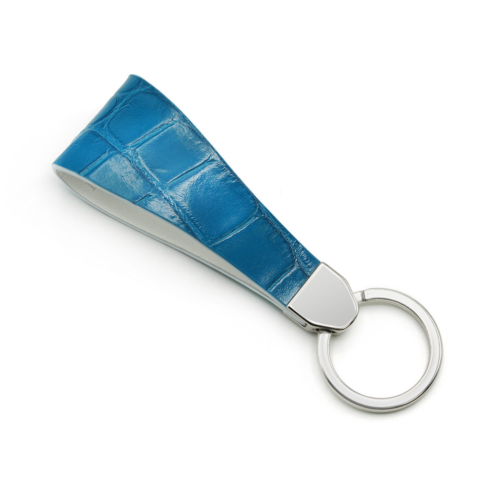 Breloc din Piele de Aligator Albastru Lucios