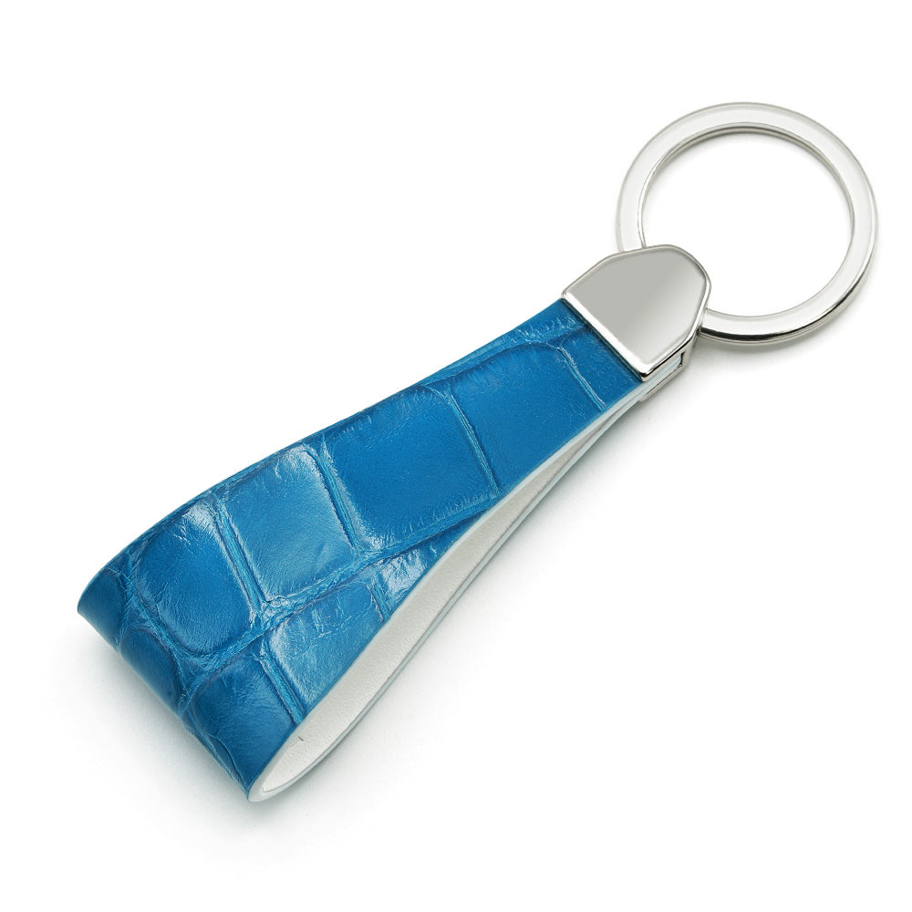 Breloc din Piele de Aligator Albastru Lucios