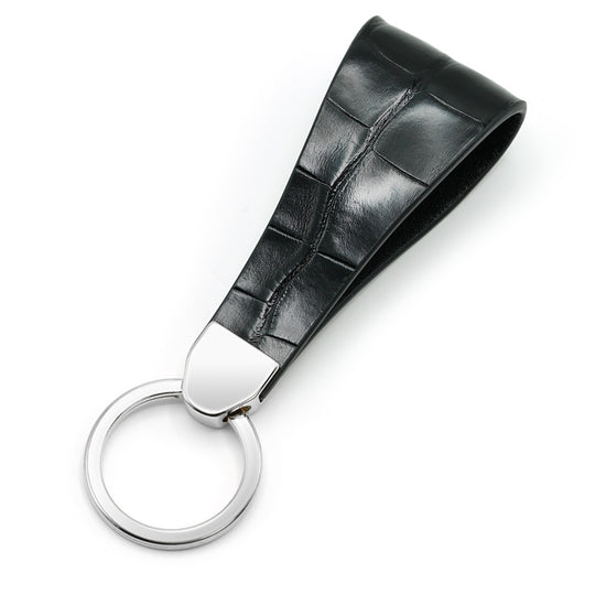 Breloc din Piele de Aligator Negru Lucios