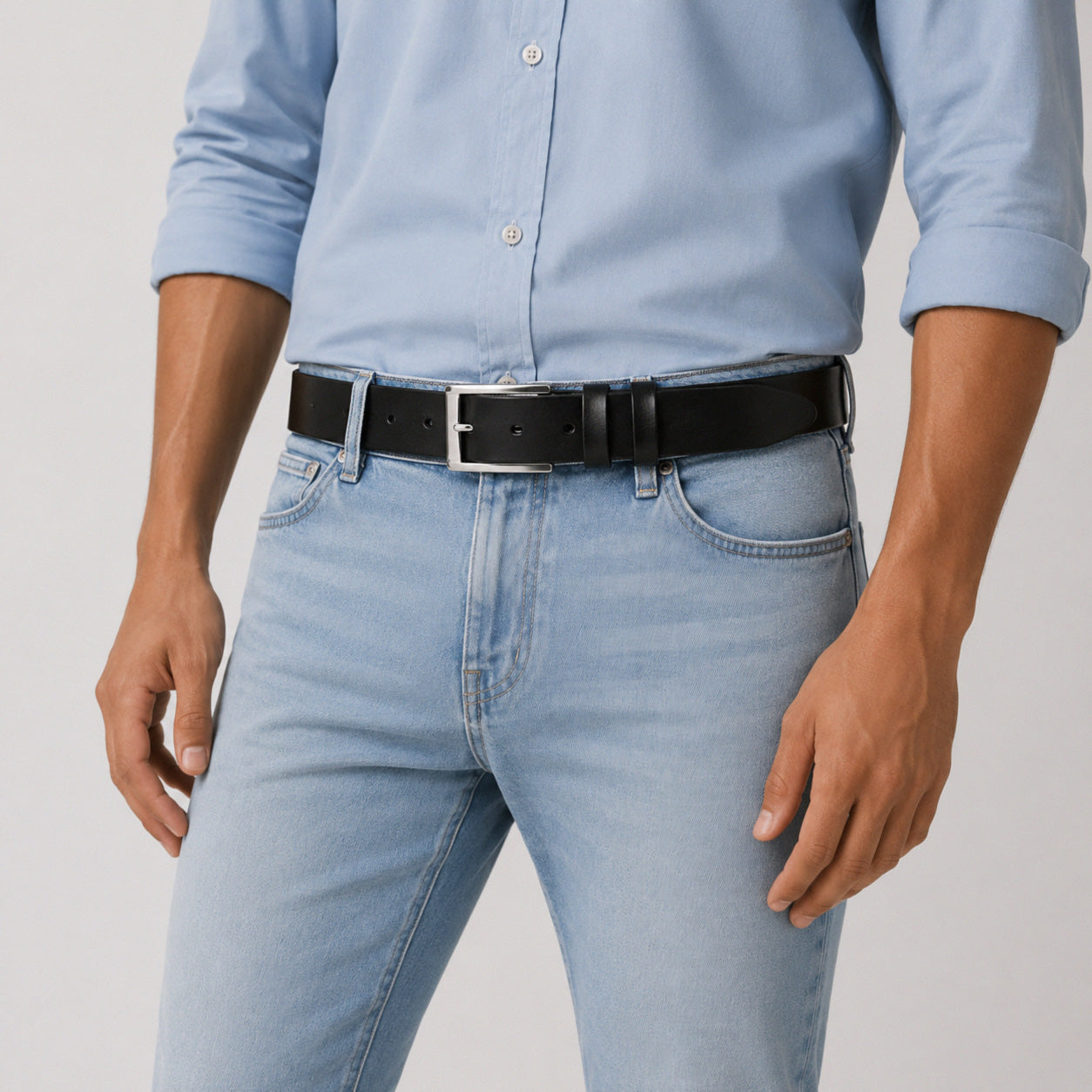 Curea din Piele Italiana, Neagra, Colectia Jeans