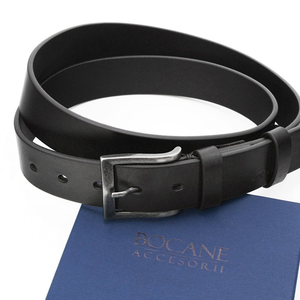 Curea din Piele Italiana Neagra, Model Casual