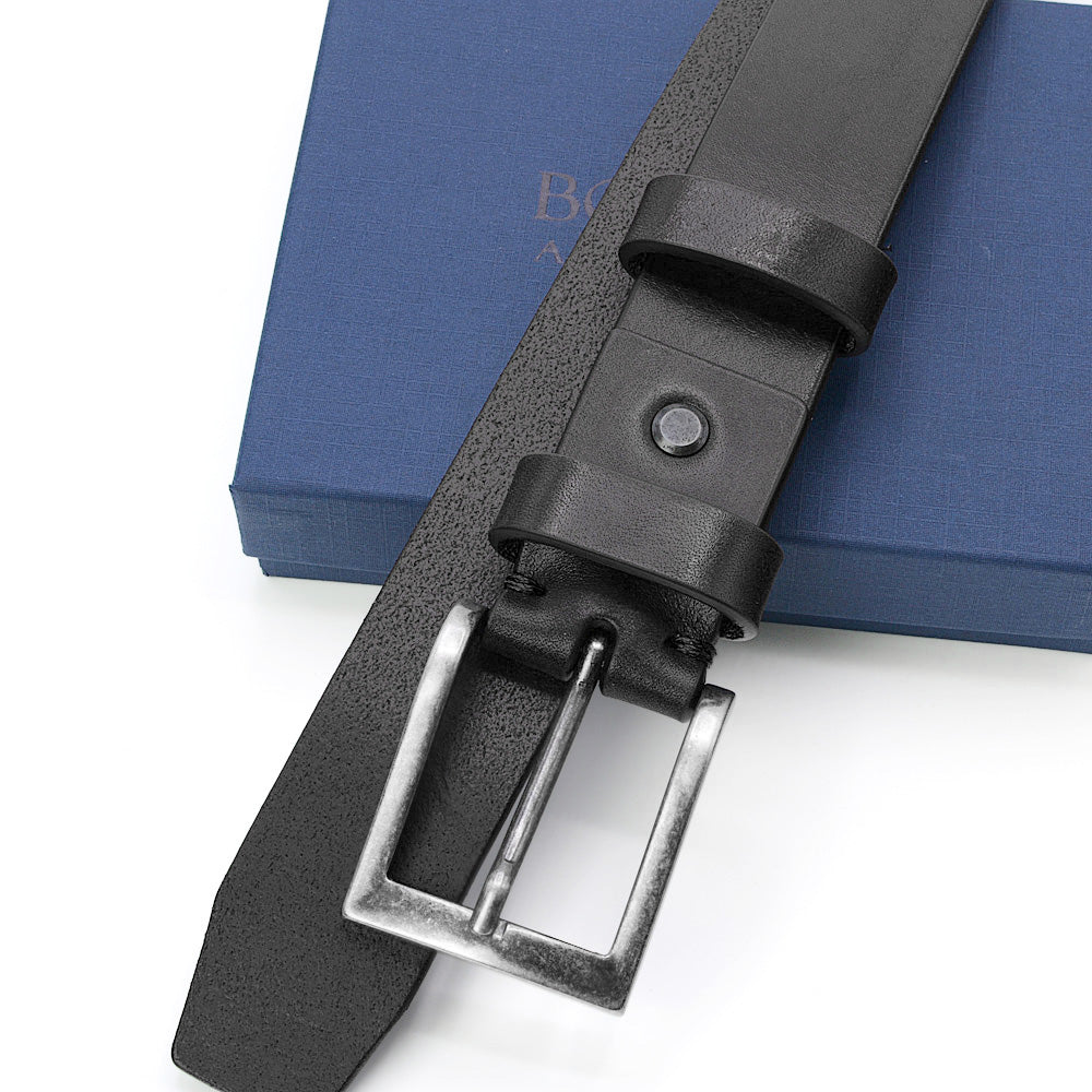 Curea din Piele Italiana Neagra, Model Casual
