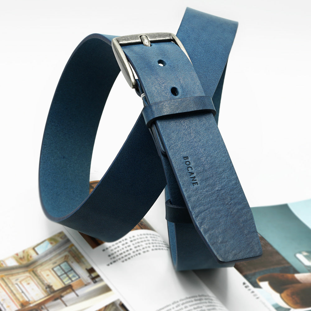 Curea din Piele Italiana, Full-Grain Albastru, pentru Jeans