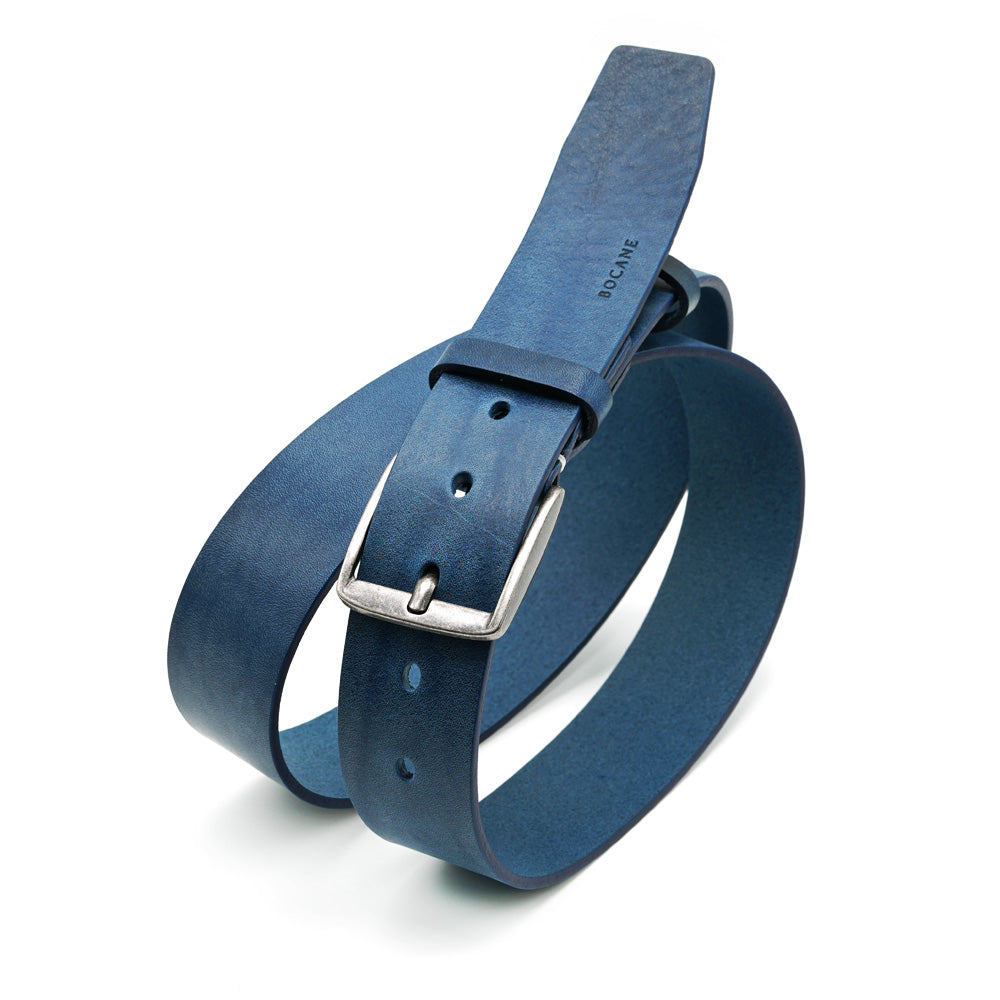 Curea din Piele Italiana, Full-Grain Albastru, pentru Jeans