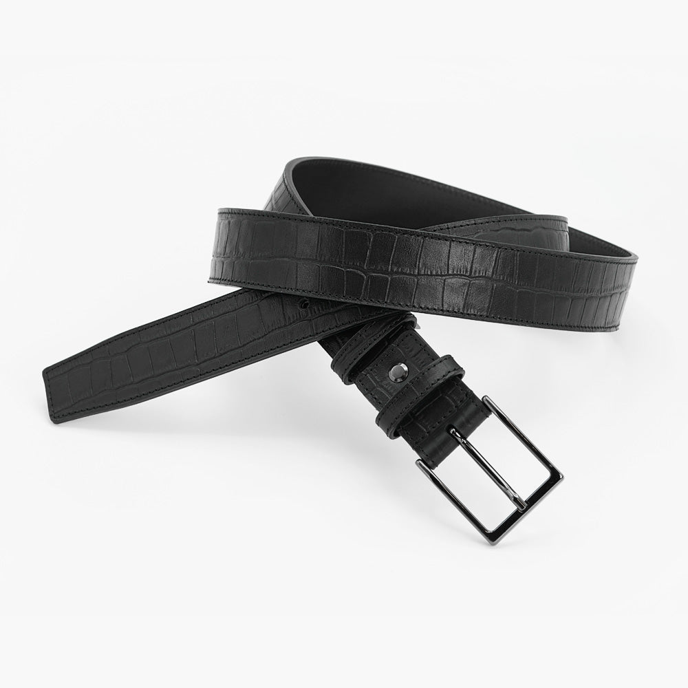 Curea din Piele Neagra cu Imprimeu Crocodil, Colectia Gentleman