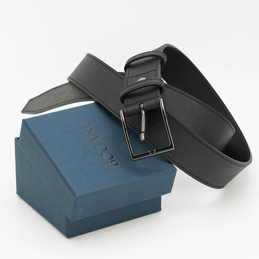 Curea din Piele Saffiano Neagra, Model Elegant