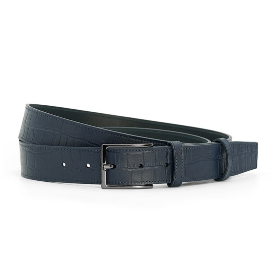 Curea din Piele cu Imprimeu Crocodil, Albastru-Navy, Model Elegant