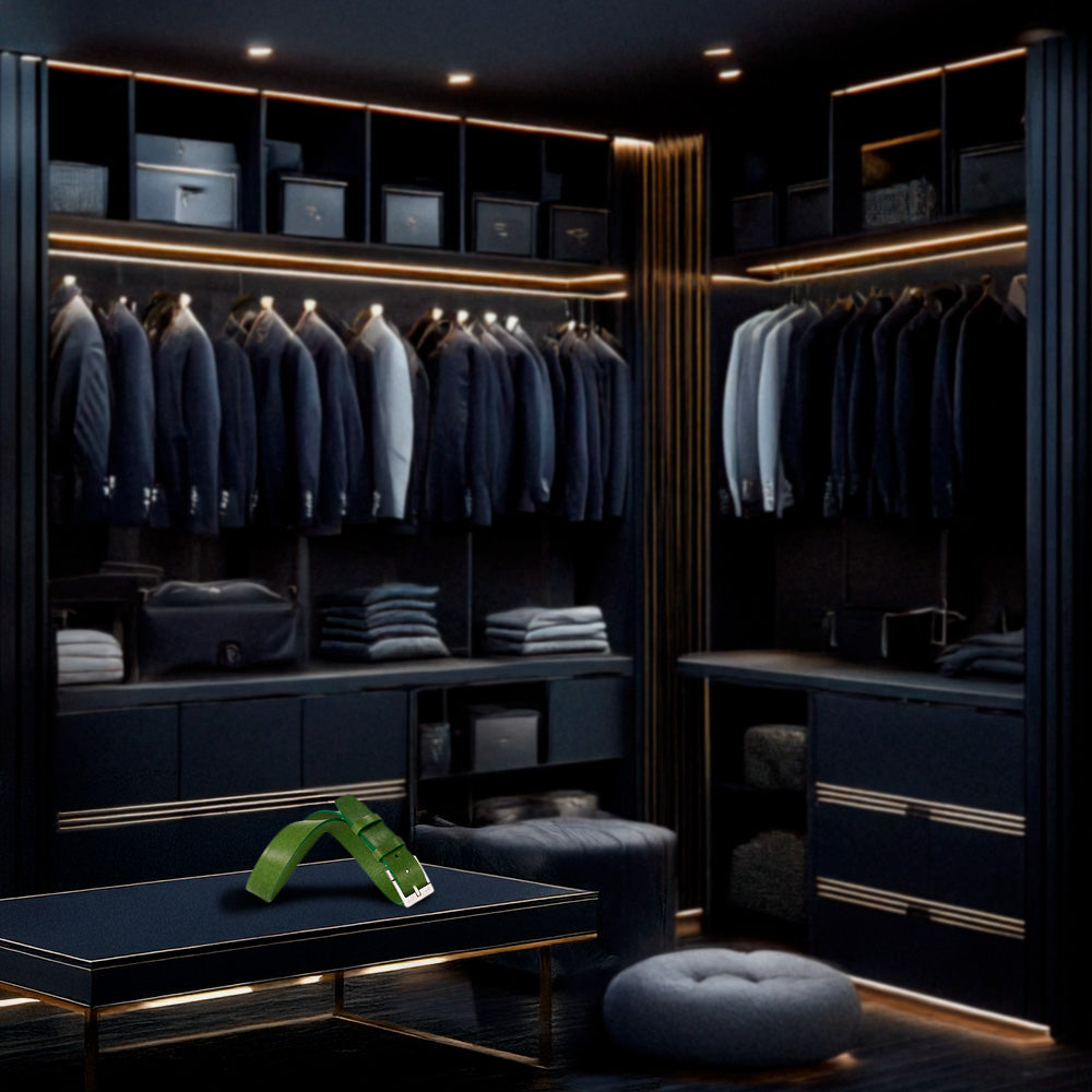 Curea din Piele Italiana, Verde Deschis Antichizat, pentru Jeans