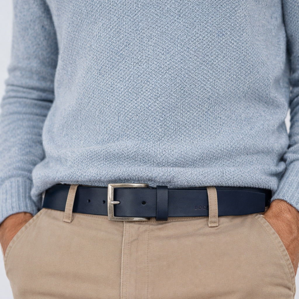 Curea din Piele Italiana, Albastru Navy, Casual
