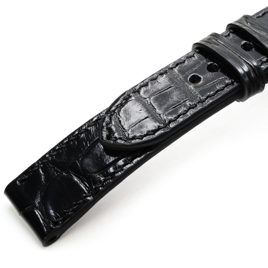 PRECOMANDA Curea de Ceas din Piele de Aligator Neagra cu Solzi Rectangulari, Cusatura Manuala