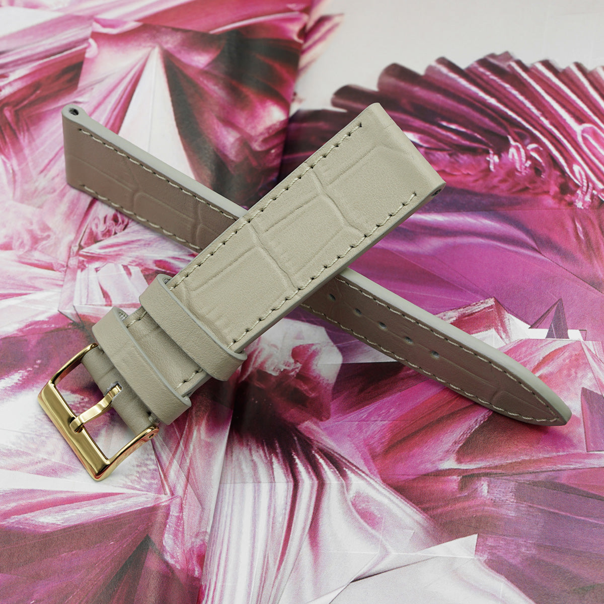 Curea de Ceas din Piele cu Imprimeu Crocodil, Bej Mat