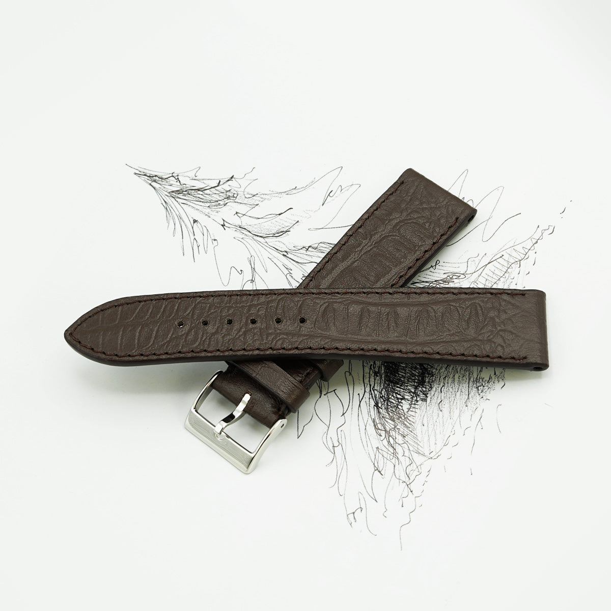 Curea de Ceas din Piele cu Imprimeu Reptila, Cafeniu