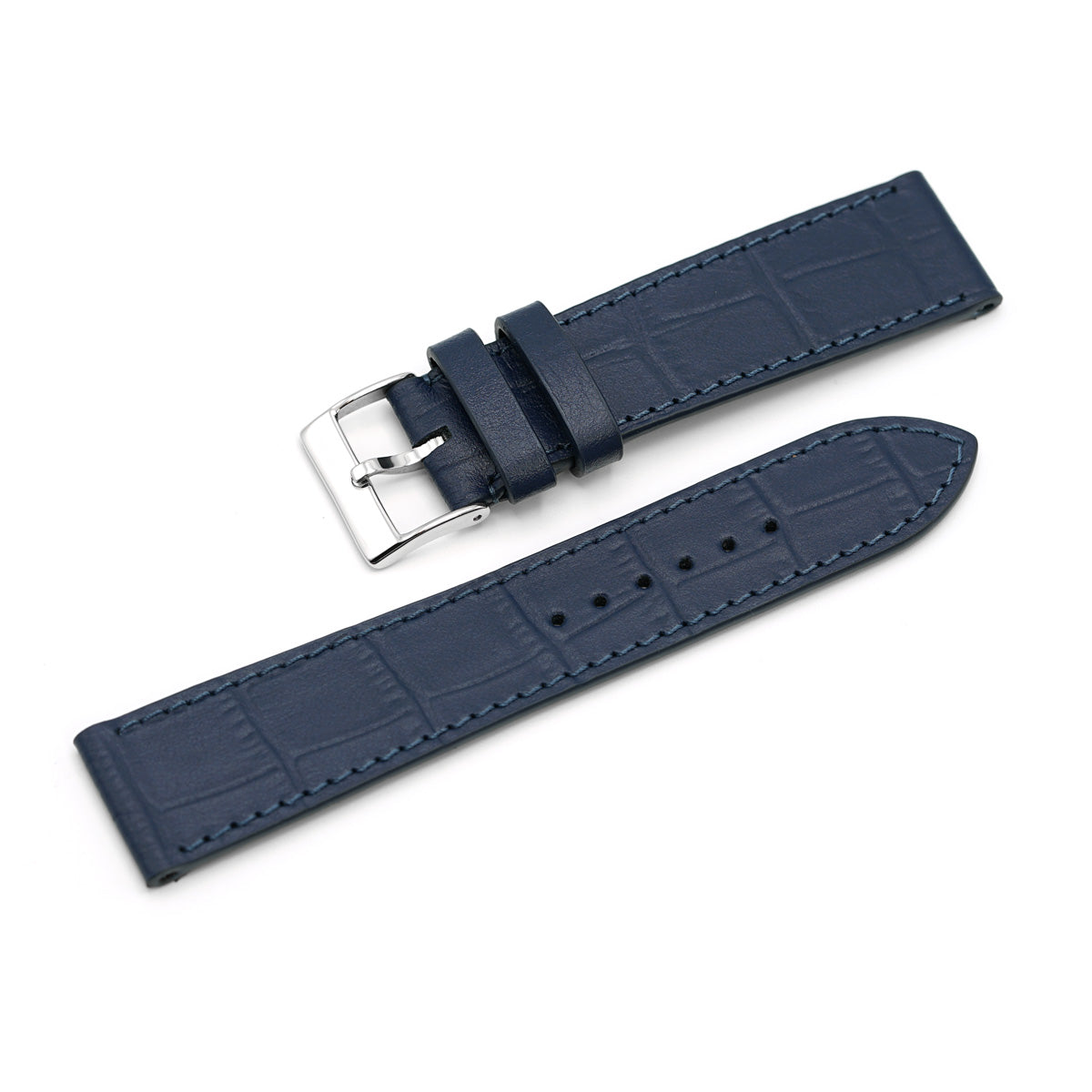 Curea de Ceas din Piele cu Imprimeu Crocodil, Albastru Navy Mat