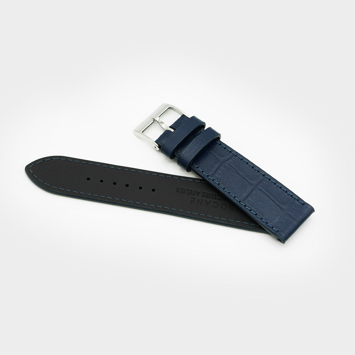Curea de Ceas din Piele cu Imprimeu Crocodil, Albastru Navy Mat