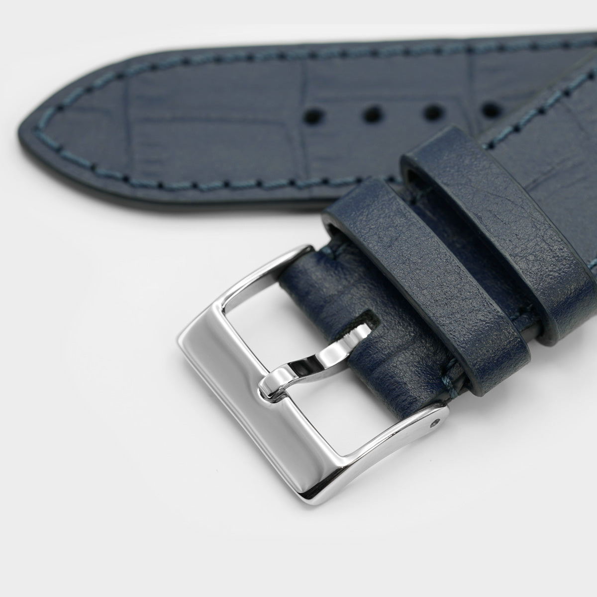 Curea de Ceas din Piele cu Imprimeu Crocodil, Albastru Navy Mat