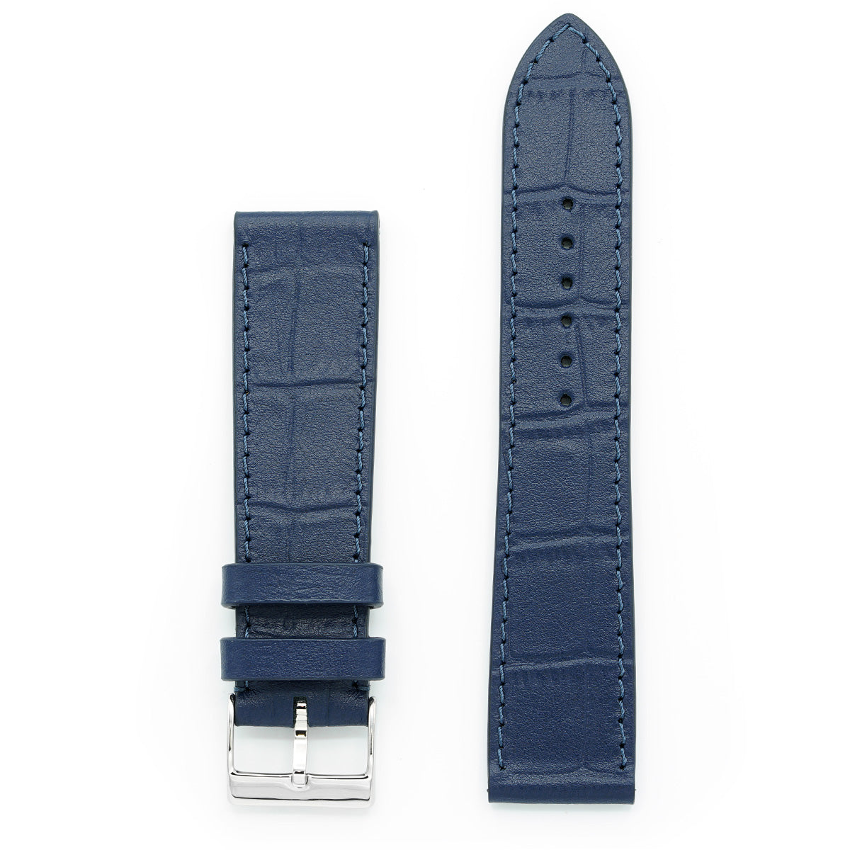 Curea de Ceas din Piele cu Imprimeu Crocodil, Albastru Navy Mat
