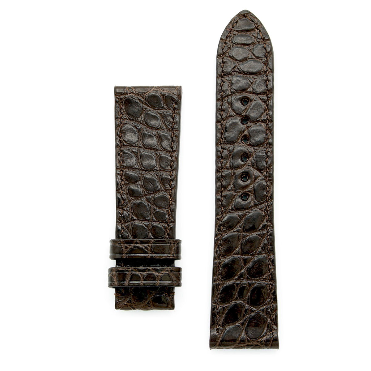 Curea de Ceas din Piele de Aligator, Solzi Rotunzi, Cafeniu Semi-Mat, Cusatura Manuala