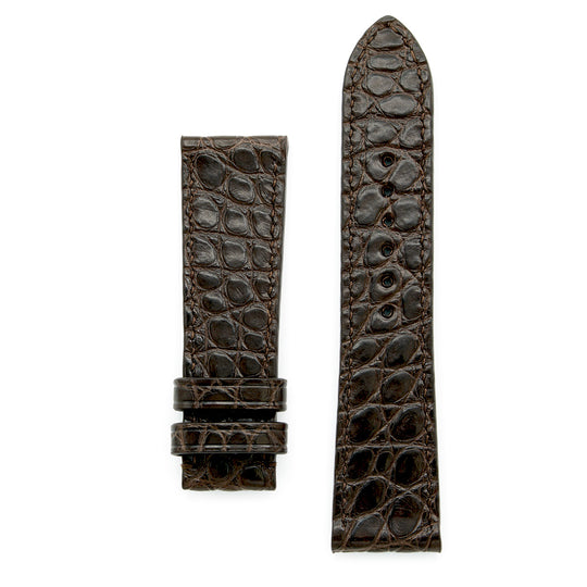 Curea de Ceas din Piele de Aligator, Solzi Rotunzi, Cafeniu Semi-Mat, Cusatura Manuala