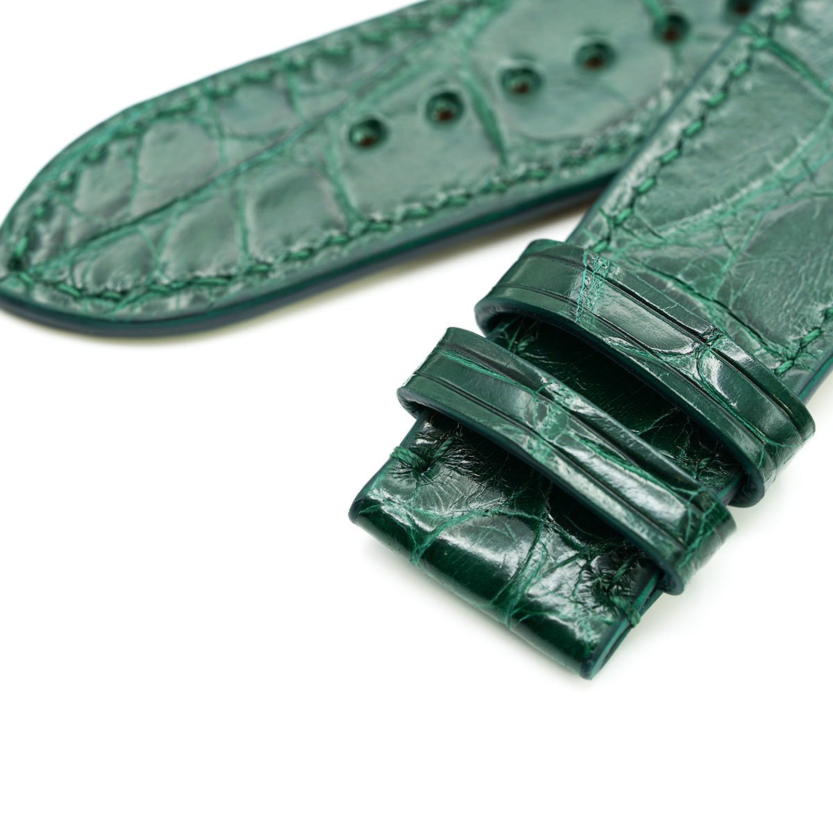 PRECOMANDA Curea de Ceas din Piele de Aligator Verde cu Solzi Rectangulari, Cusatura Manuala