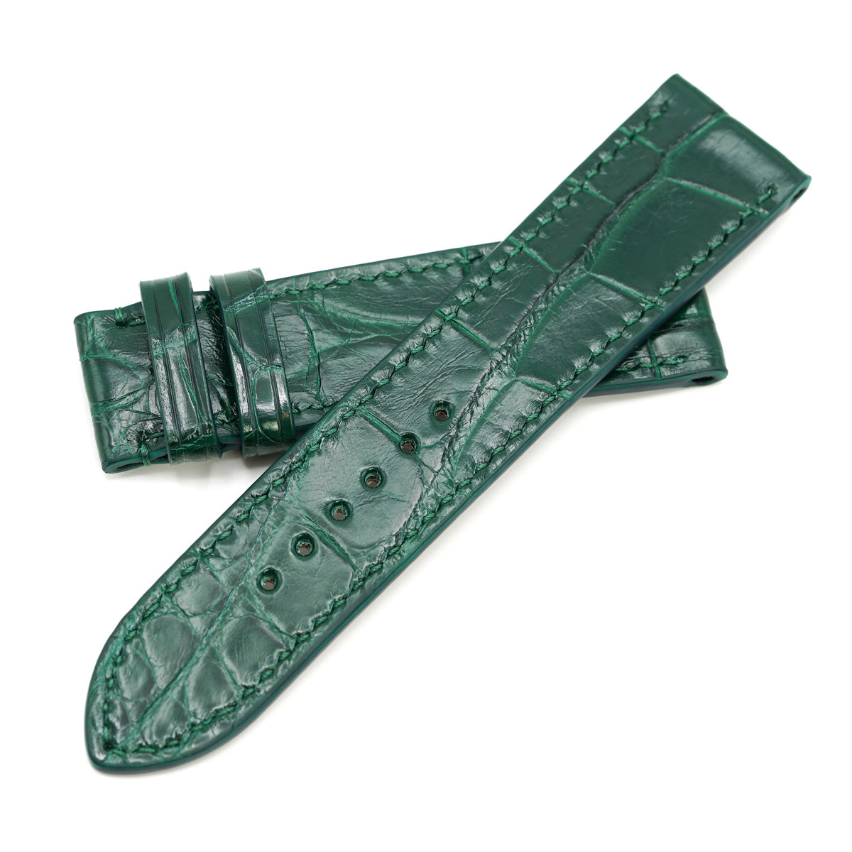 PRECOMANDA Curea de Ceas din Piele de Aligator Verde cu Solzi Rectangulari, Cusatura Manuala