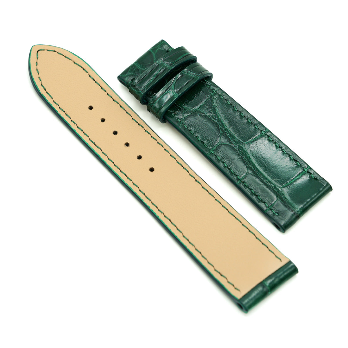 PRECOMANDA Curea de Ceas din Piele de Aligator Verde cu Solzi Rectangulari, Cusatura Manuala