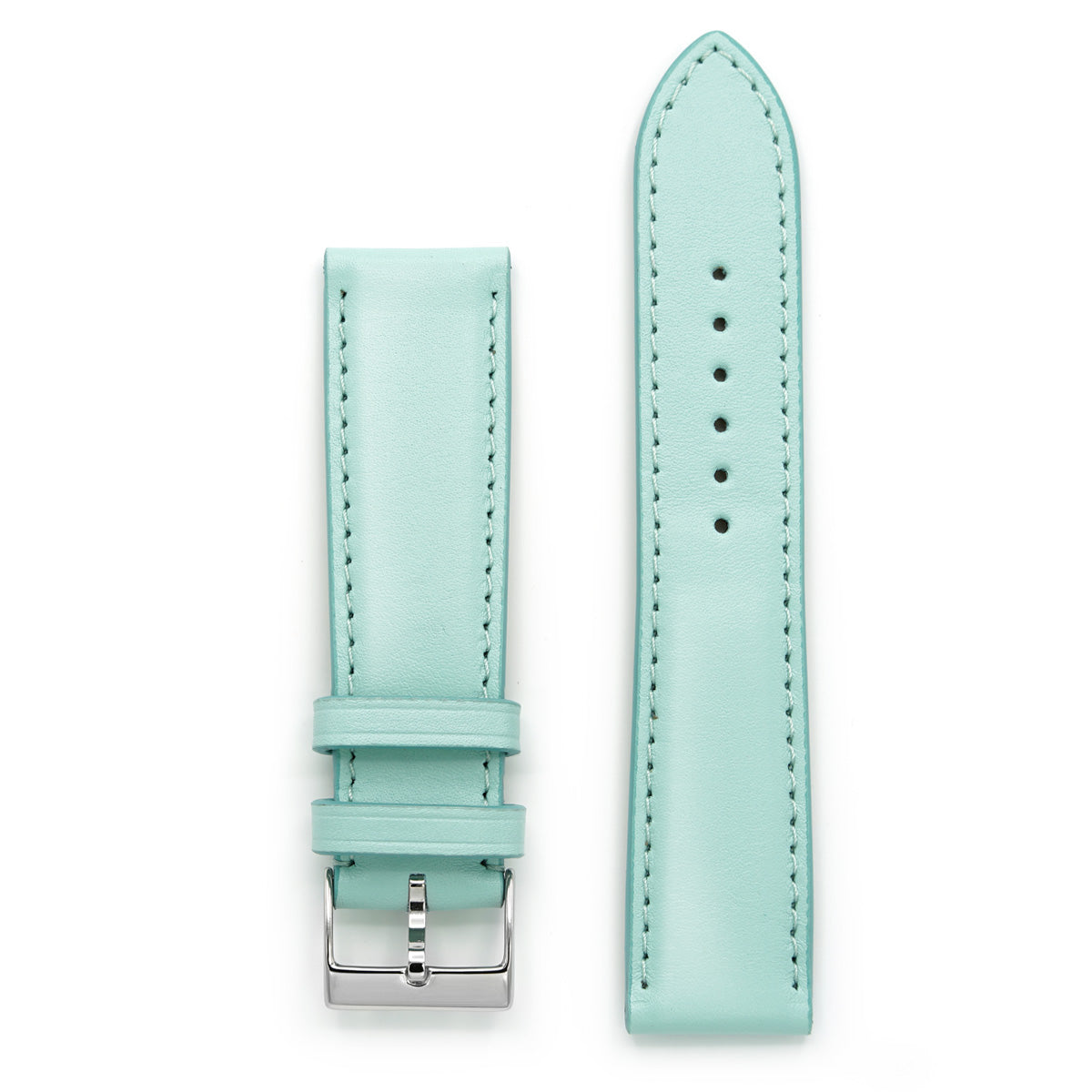 Curea de Ceas din Piele Full-Grain Albastru Aqua, Profil Bombat