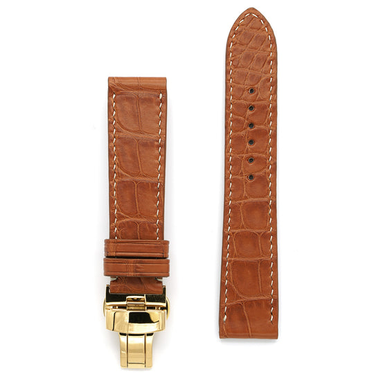 PRECOMANDA Curea de Ceas din Piele de Aligator Cognac cu Solzi Rectangulari, Catarama Deployant
