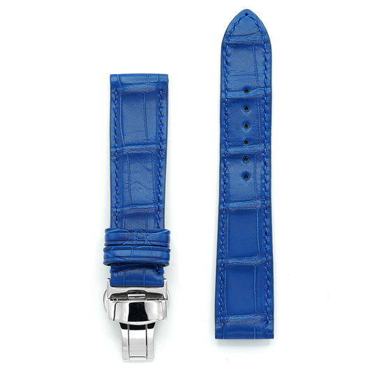 PRECOMANDA Curea de Ceas din Piele de Aligator, Solzi Rectangulari, Albastru-Lapis Semi-Mat, Deployant