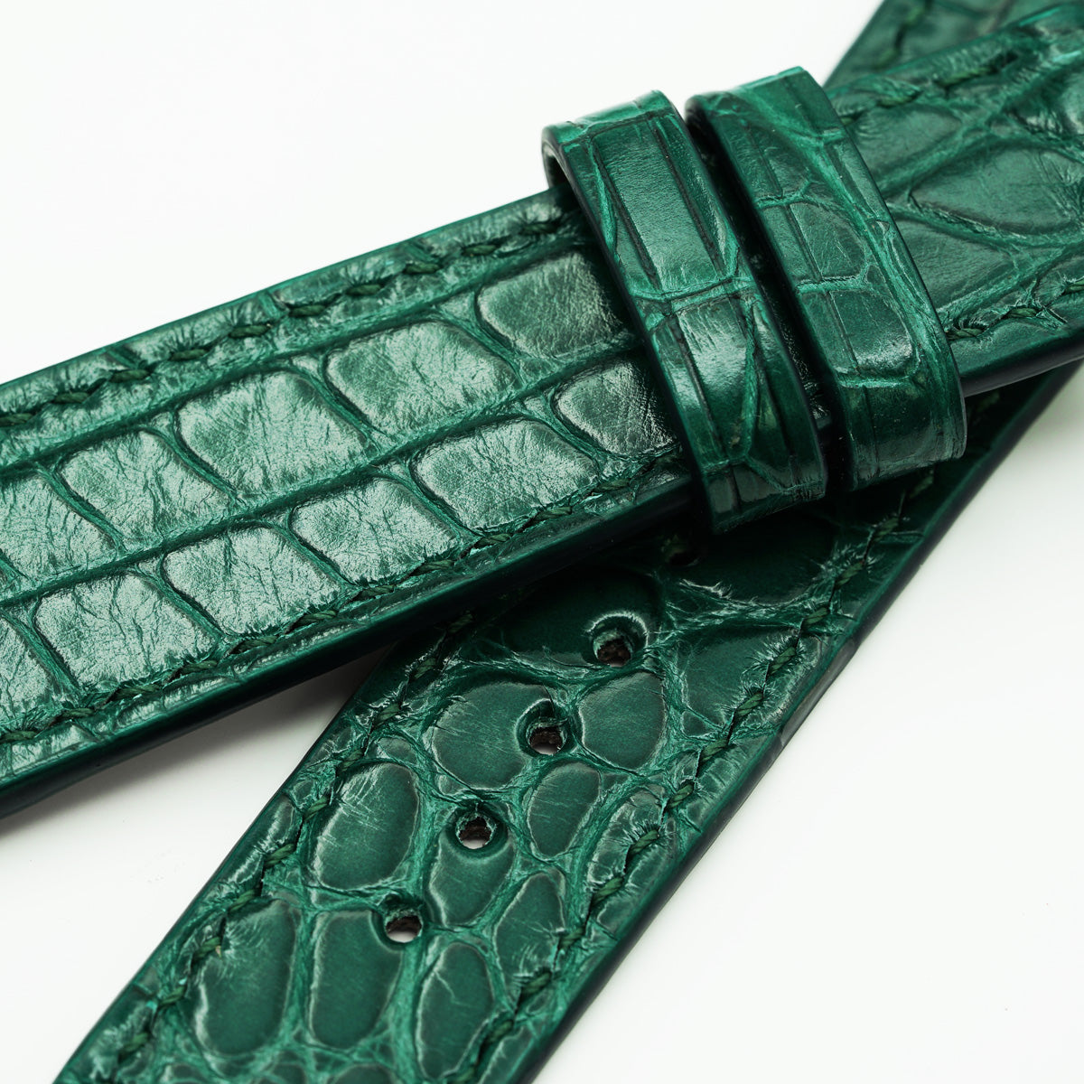 Curea de Ceas din Piele de Aligator Verde cu Solzi Rectangulari