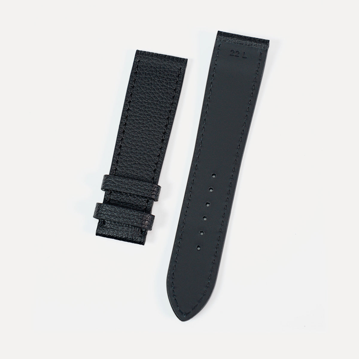 Curea de Ceas din Piele Neagra cu Textura, Cusatura in Culoarea Pielii