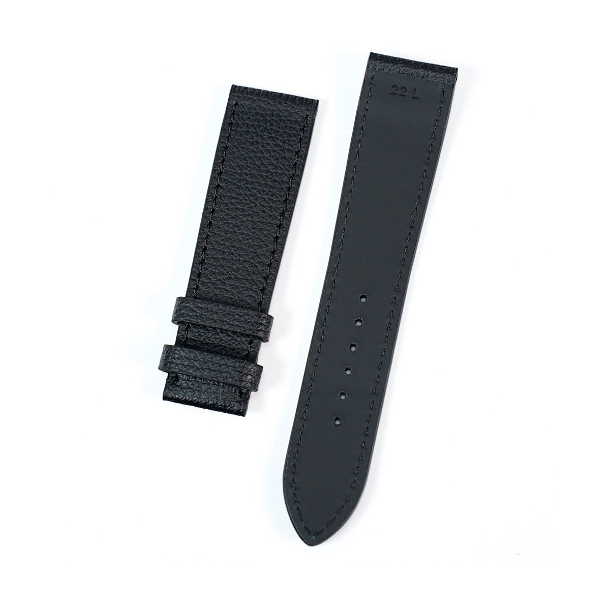 Curea de Ceas din Piele Neagra cu Textura, Cusatura in Culoarea Pielii