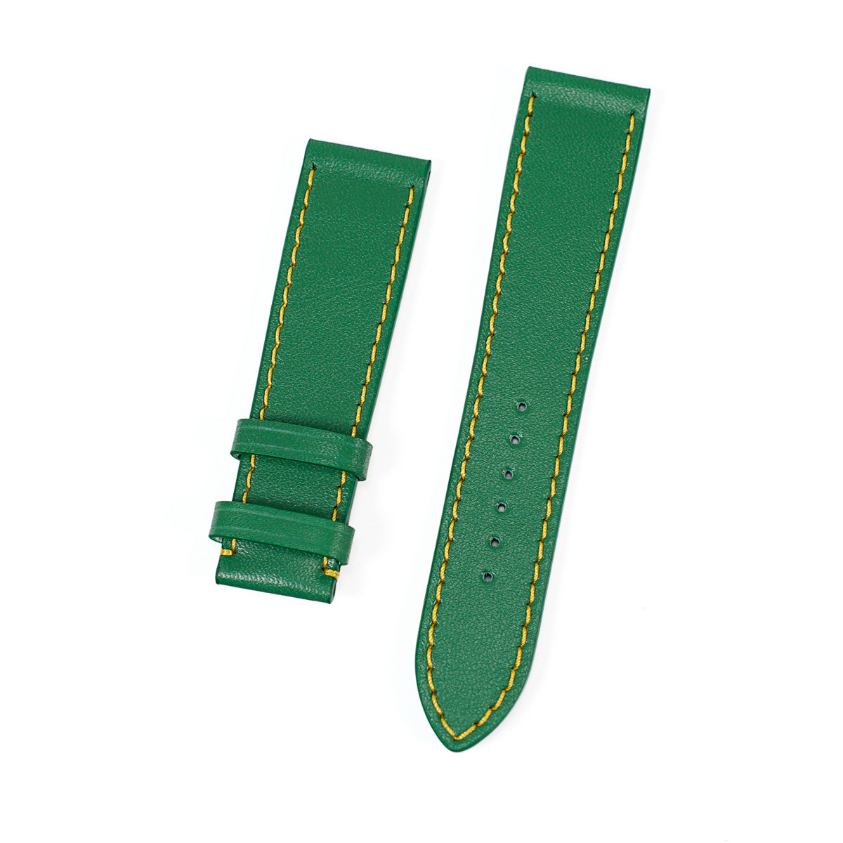 Curea de Ceas din Piele Full Grain Verde Crud, Cusuta in Contrast Galben