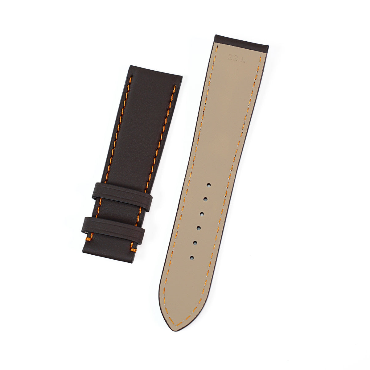 Curea de Ceas Colectia LeMans, Profil Bombat, Piele Cafenie, Contrast Oranj