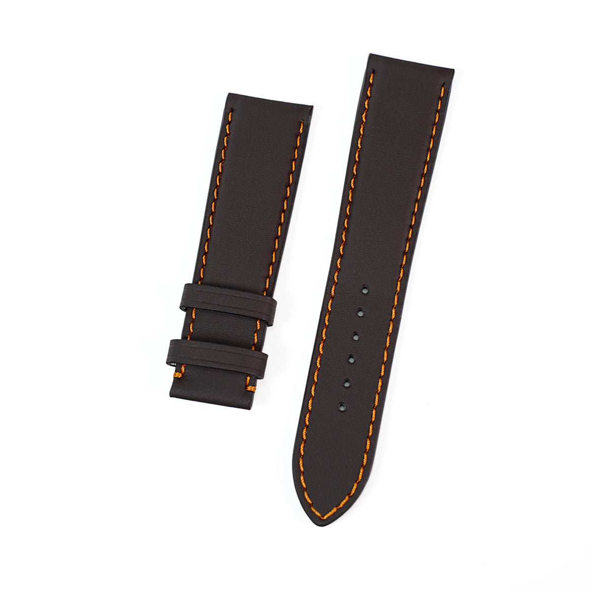 Curea de Ceas Colectia LeMans, Profil Bombat, Piele Cafenie, Contrast Oranj