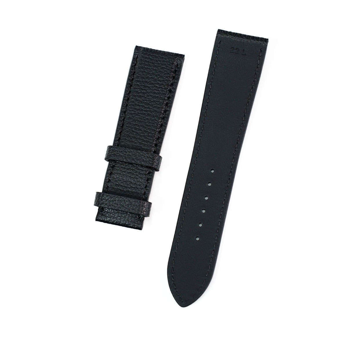 Curea de Ceas din Piele Neagra cu Textura, Profil Bombat