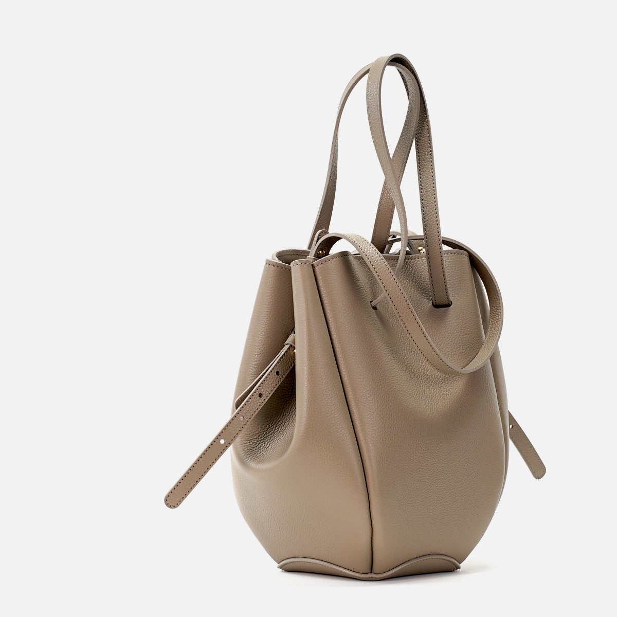 Geanta Pétale, Piele Texturata, Culoare Grej, cu Accesorii