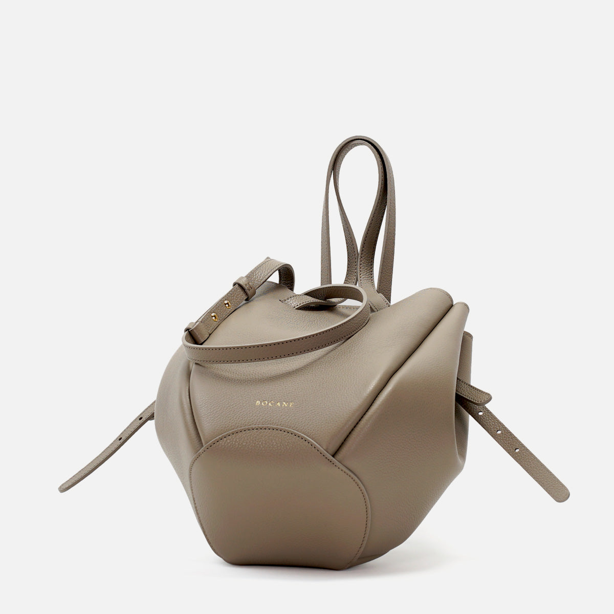 Geanta Pétale, Piele Texturata, Culoare Grej, cu Accesorii