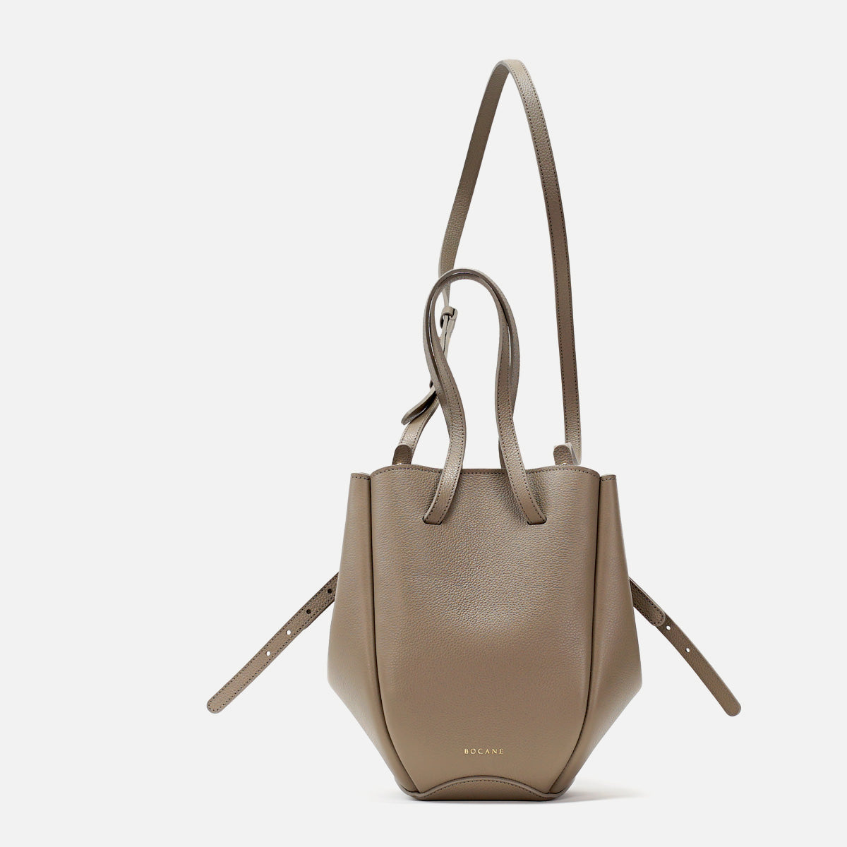 Geanta Pétale, Piele Texturata, Culoare Grej, cu Accesorii