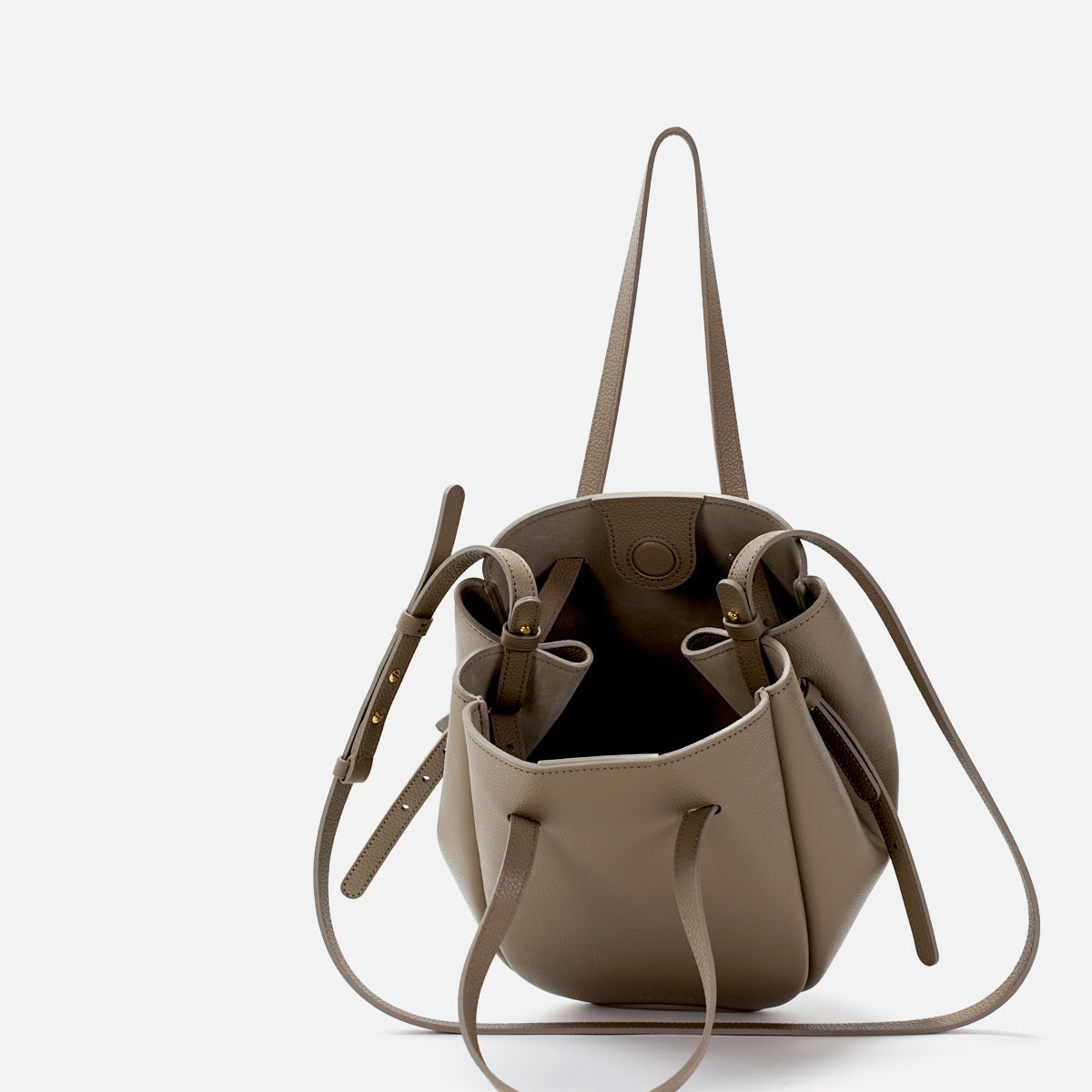 Geanta Pétale, Piele Texturata, Culoare Grej, cu Accesorii