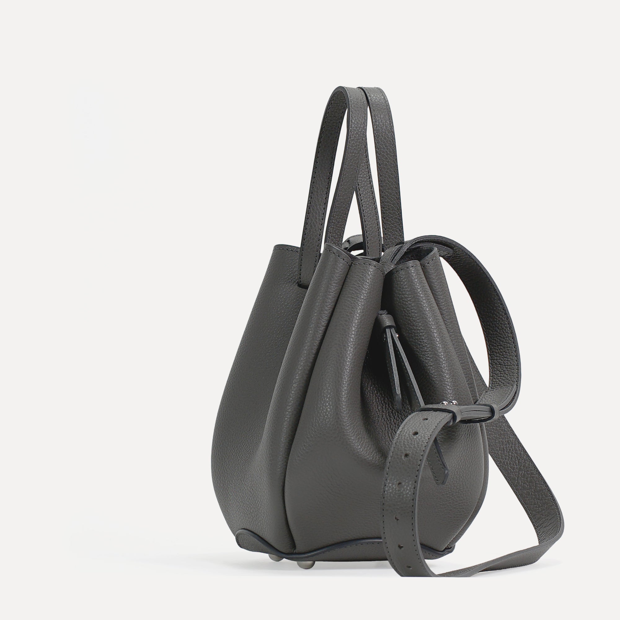 Geanta Mini Pétale, Piele Texturata, Culoare Fumuriu, cu Bareta