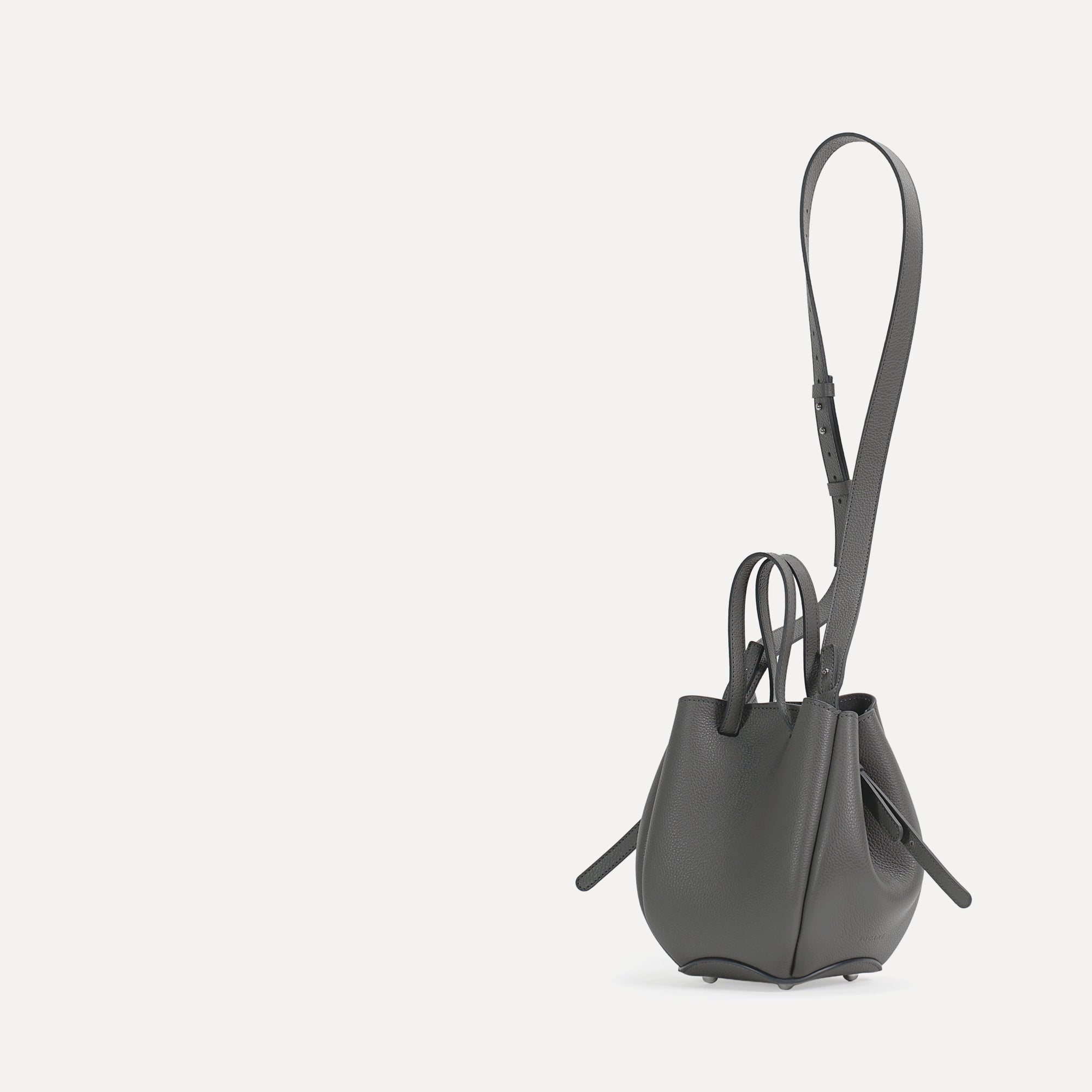 Geanta Mini Pétale, Piele Texturata, Culoare Fumuriu, cu Bareta