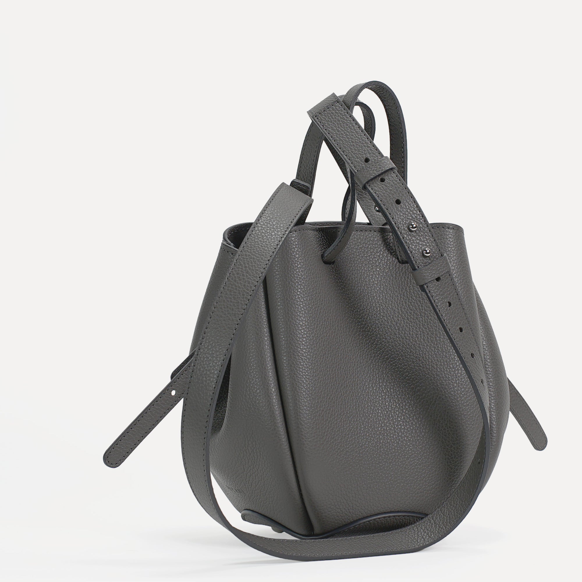 Geanta Mini Pétale, Piele Texturata, Culoare Fumuriu, cu Bareta